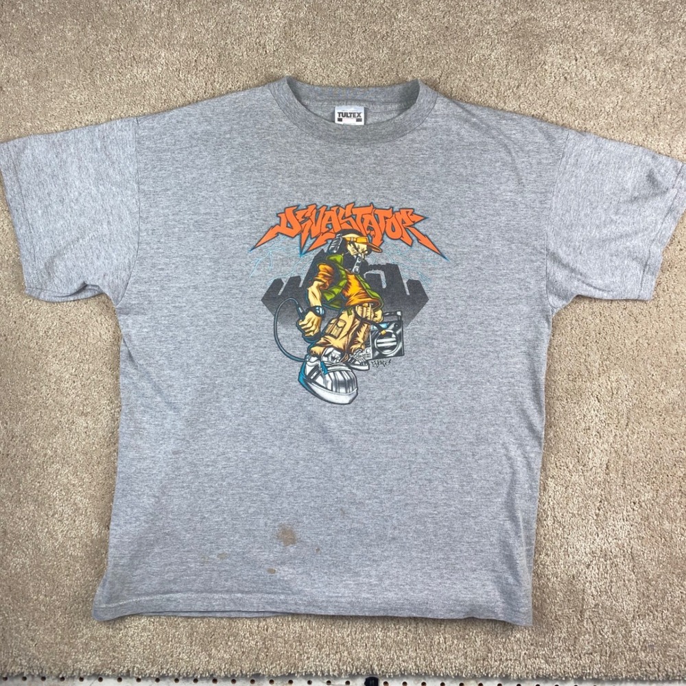 Vintage Tultex Devastator Hip Hop Graphic T-Shirt Mens XL Gray 90s Streetwear